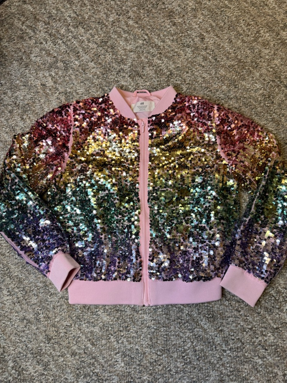 H&M kids Pink Rainbow Sequin Bomber Jacket